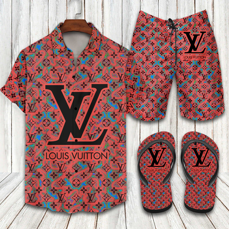 Louis vuitton luxury hawaiian shirt beach shorts and flip flops combo Hawaii Shirt Shorts & Flip Flops