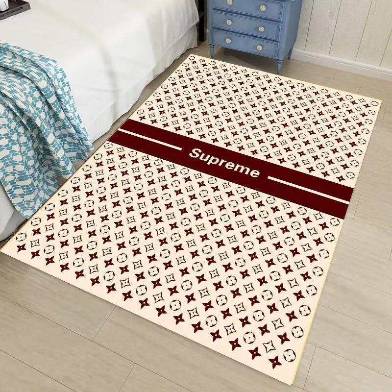 Louis vuitton lv beige logo type 888. Upgrade Your Living Room with Luxury Home Decor: Area Carpets, Floor Decor, Door Mats, and Hot Gift Items with style a High-End Fashion Brand Rectangle Rug