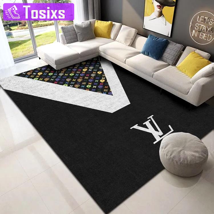 Louis vuitton lv blue logo type 64. Upgrade Your Living Room with Luxury Home Decor: Area Carpets, Floor Decor, Door Mats, and Hot Gift Items with style a High-End Fashion Brand Rectangle Rug