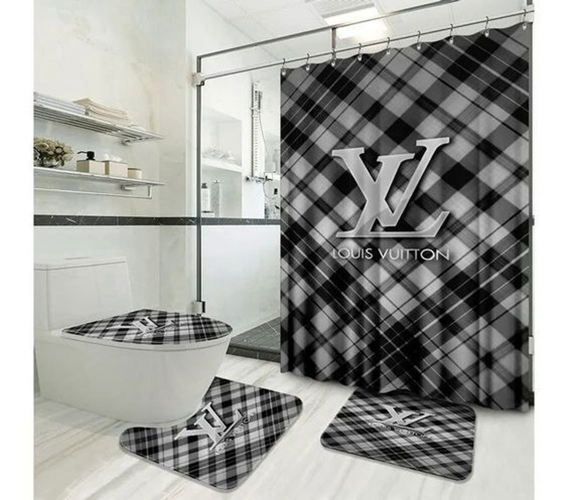 Louis vuitton lv grey hypebeast bath mat bathroom sets luxury fashion brand home decor Bathroom Set