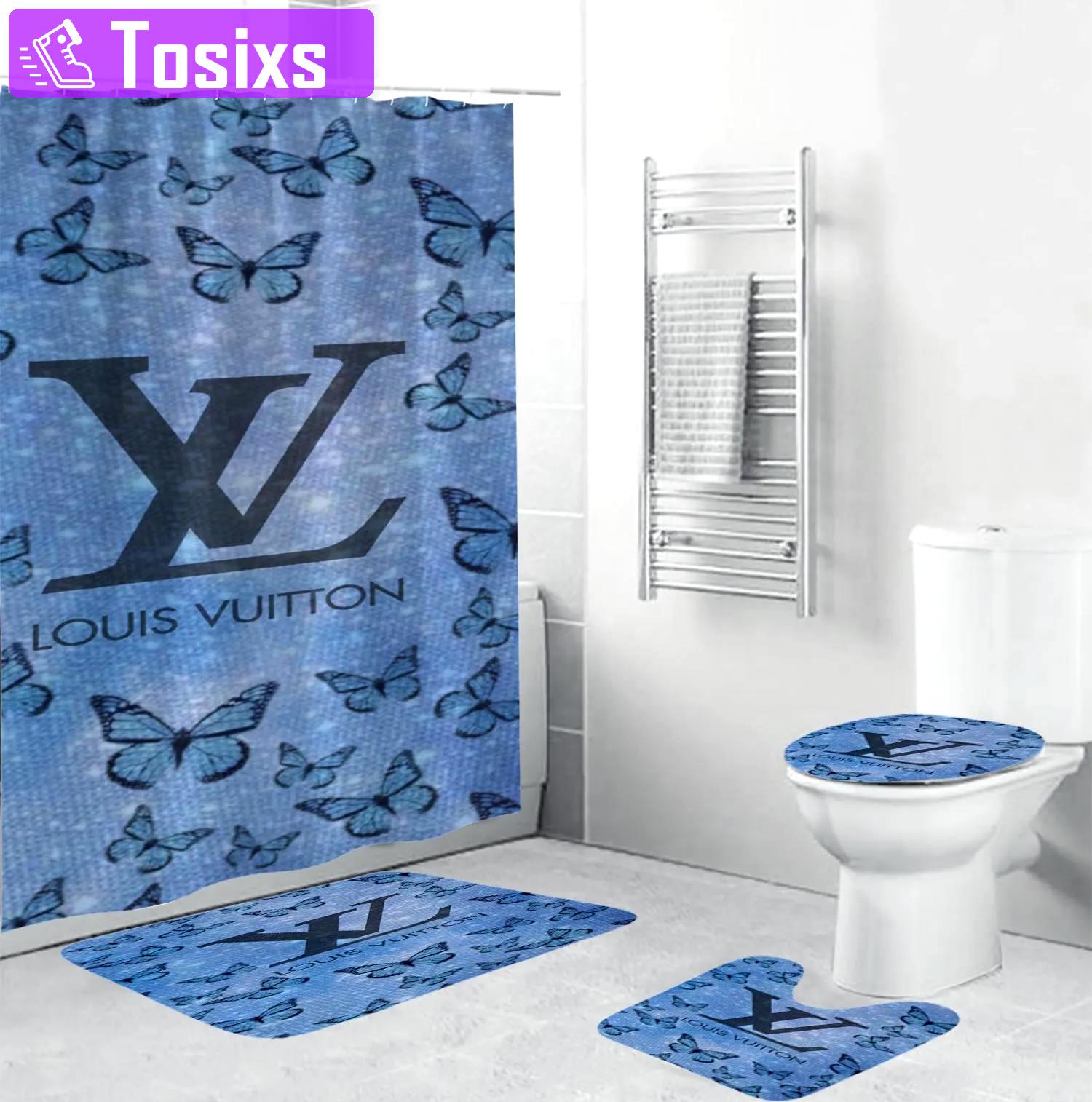 Louis vuitton lv louis vuitton bigin butterfly background bathroom set hypebeast bath mat home decor luxury fashion brand Bathroom Set
