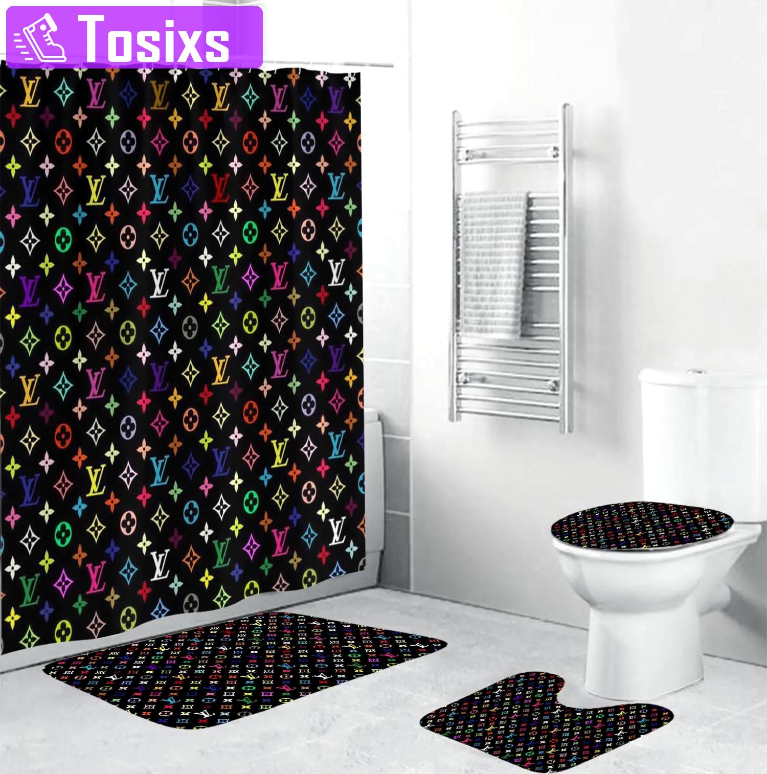 Louis vuitton lv louis vuitton colorful monogram bathroom set luxury fashion brand bath mat home decor hypebeast Bathroom Set
