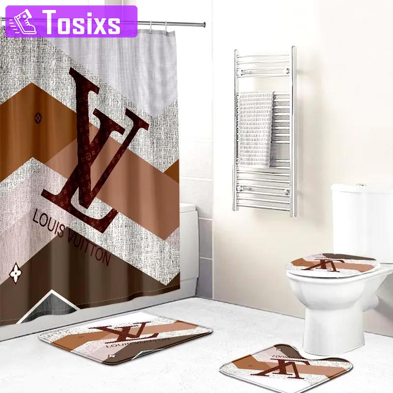 Louis vuitton lv louis vuitton striped beigefull bathroom set bath mat hypebeast luxury fashion brand home decor Bathroom Set
