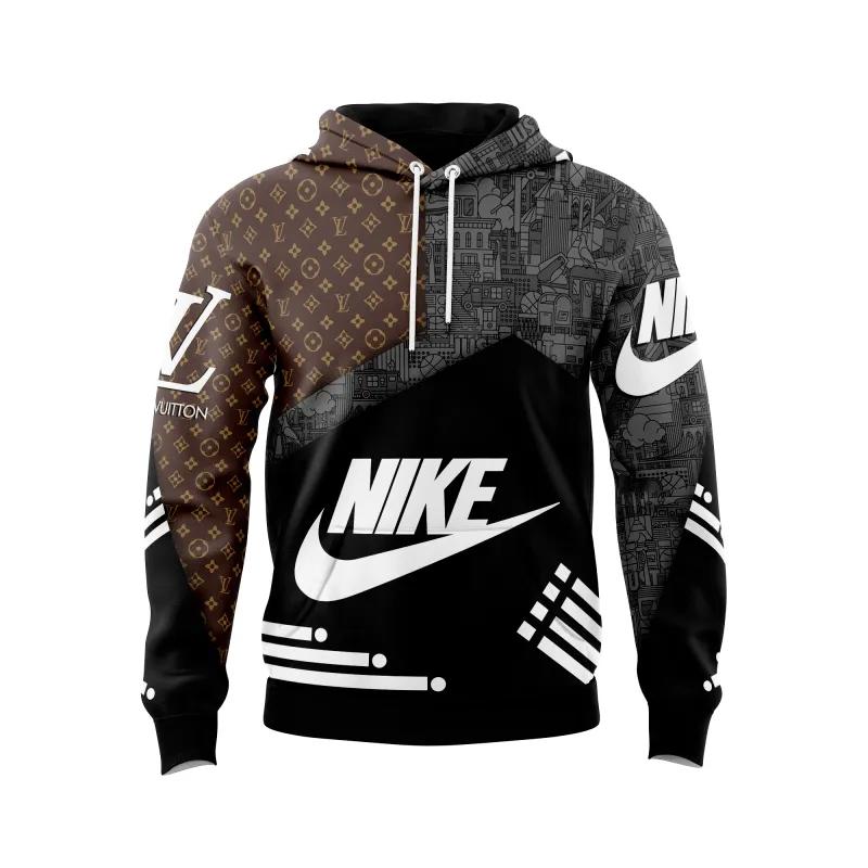 Louis vuitton nike brown black unisex hoodie outfit for men women luxury brand clothing special gift Hoodie 3D