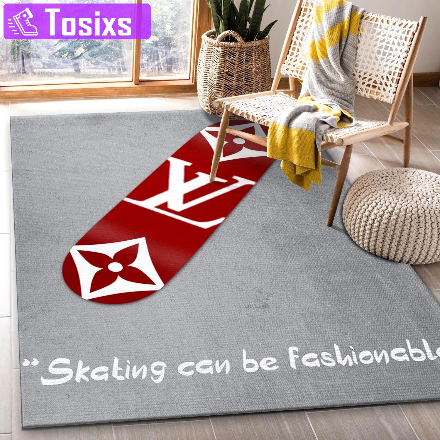 Louis vuitton skateboard logo type 783. Upgrade Your Living Room with Luxury Home Decor: Area Carpets, Floor Decor, Door Mats, and Hot Gift Items with style a High-End Fashion Brand Rectangle Rug