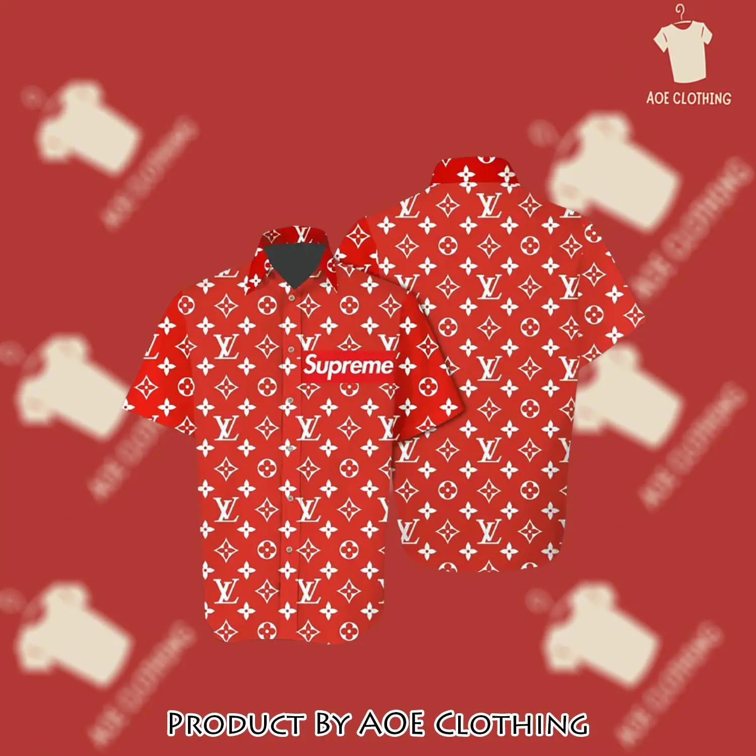 Louis vuitton supreme red luxury brand fashion hawaii-shirt Hawaii Shirt Shorts & Flip Flops