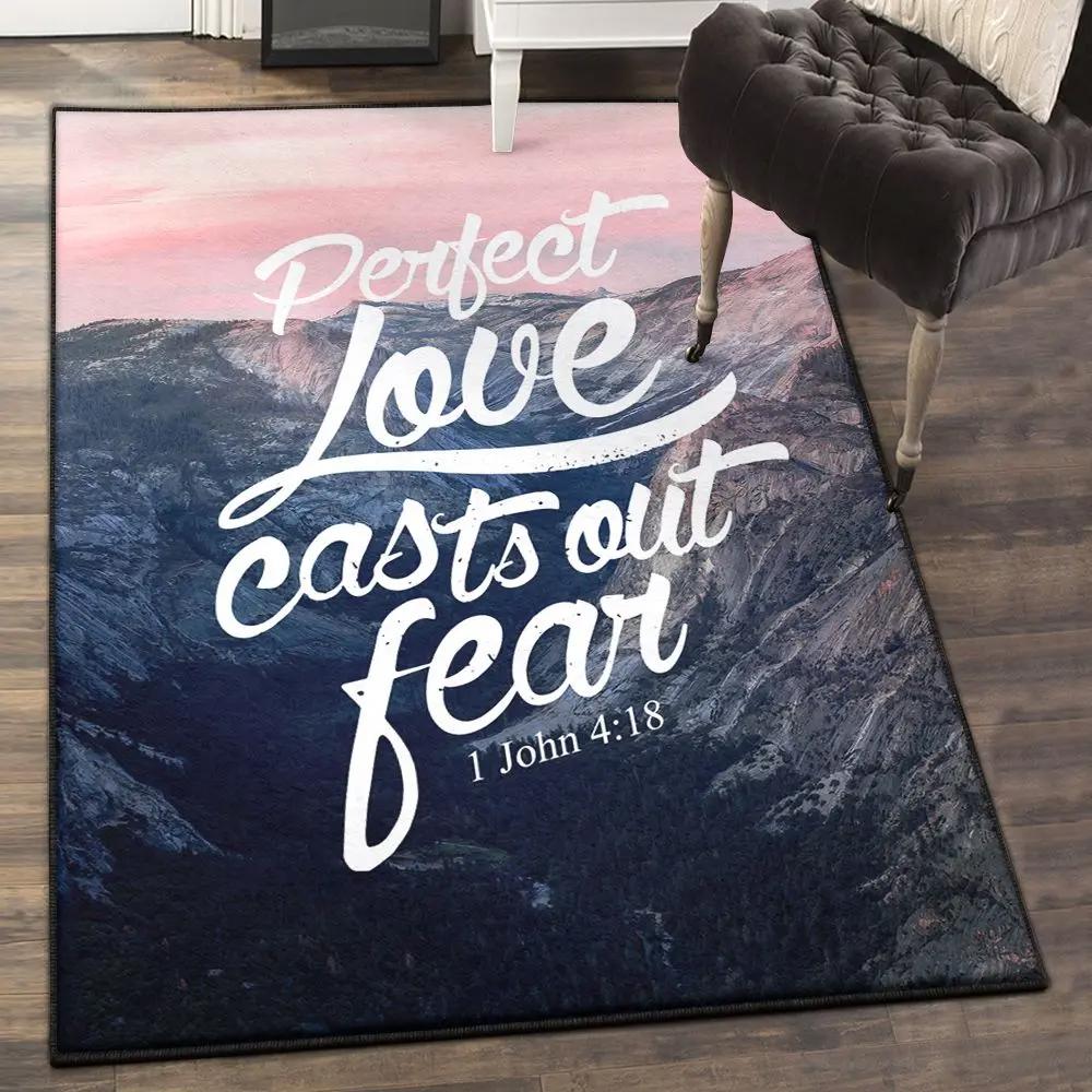 Love modern area rugs, perfect love casts out fear 1 john 4:18 rug Rectangle Rug