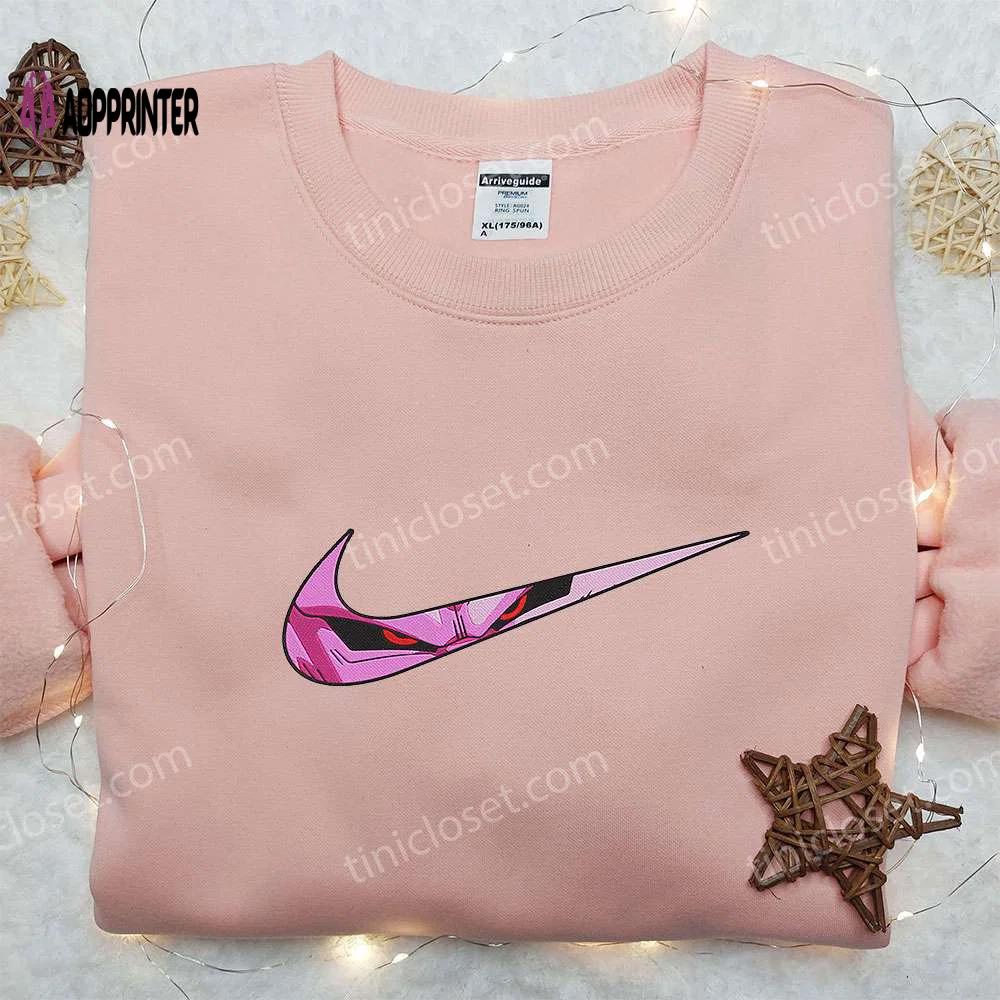 Majin buu x nike swoosh anime hoodie & dragon ball embroidered shirt – nike inspired fashion Embroidered Shirt