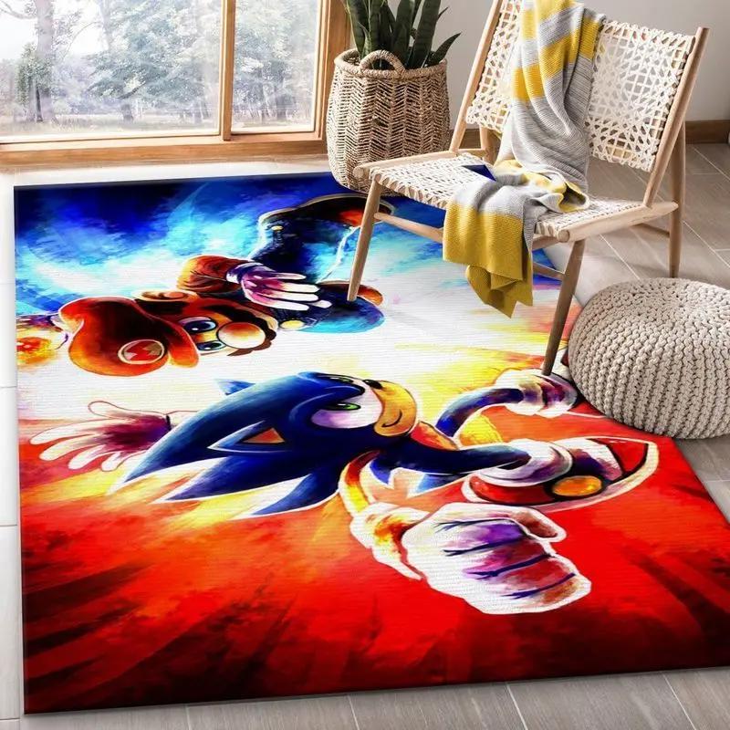 Mario ft sonic area rug living room and bed room rug rug regtangle carpet floor decor home decor Rectangle Rug