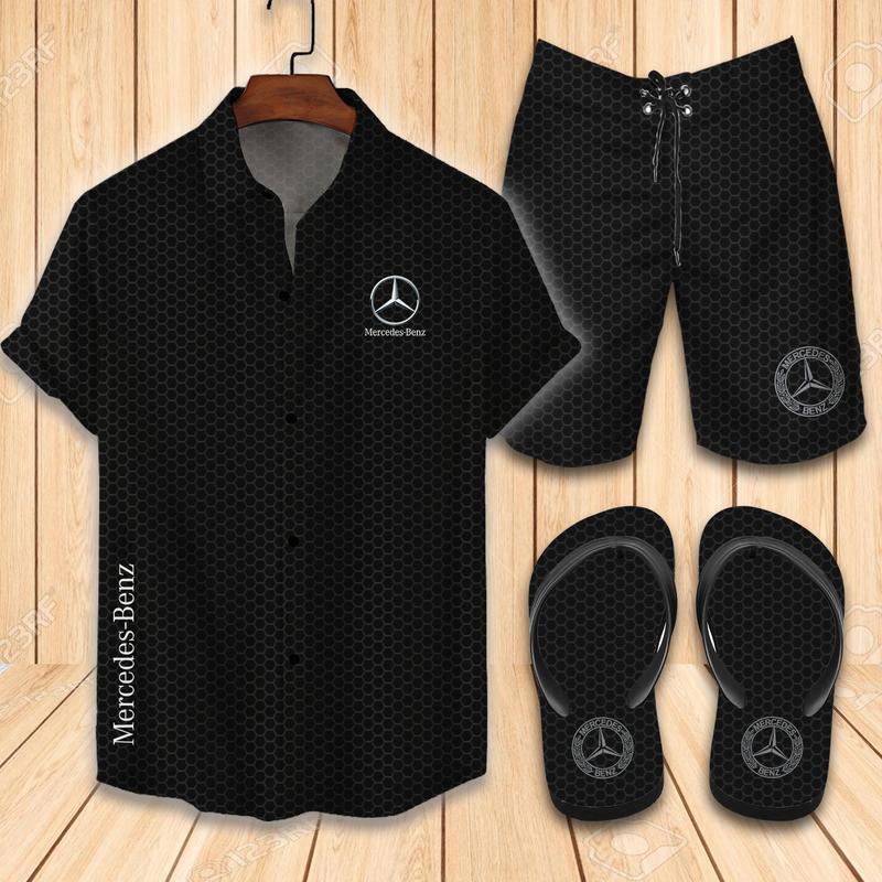 Mercedes flip flops and combo hawaii shirt shorts luxury brand summer outfit 1 Hawaii Shirt Shorts & Flip Flops