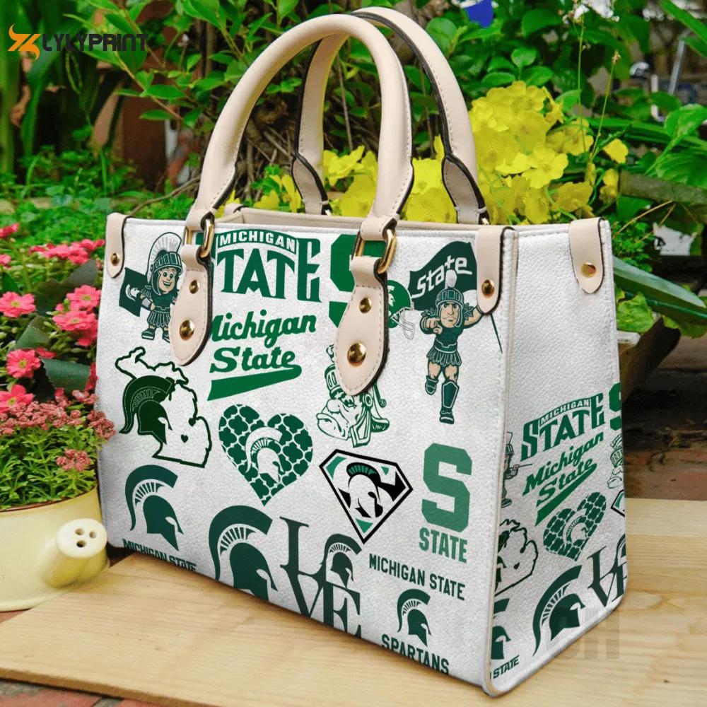 Michigan state spartans leather hand bag gift for women’s day: perfect women s day gift for msu fans 3660 Women Leather Hand Bag