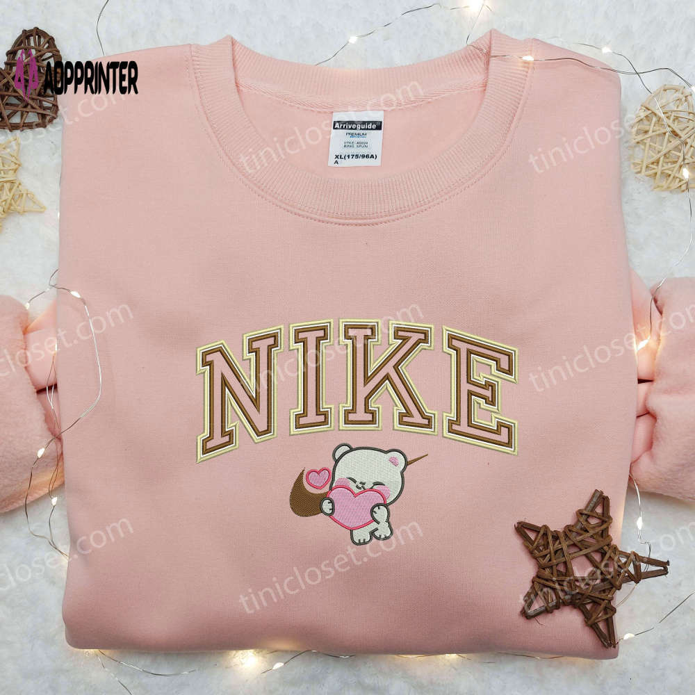 Milk bear love x nike swoosh embroidered shirt – cartoon & nike embroidered shirt Embroidered Shirt