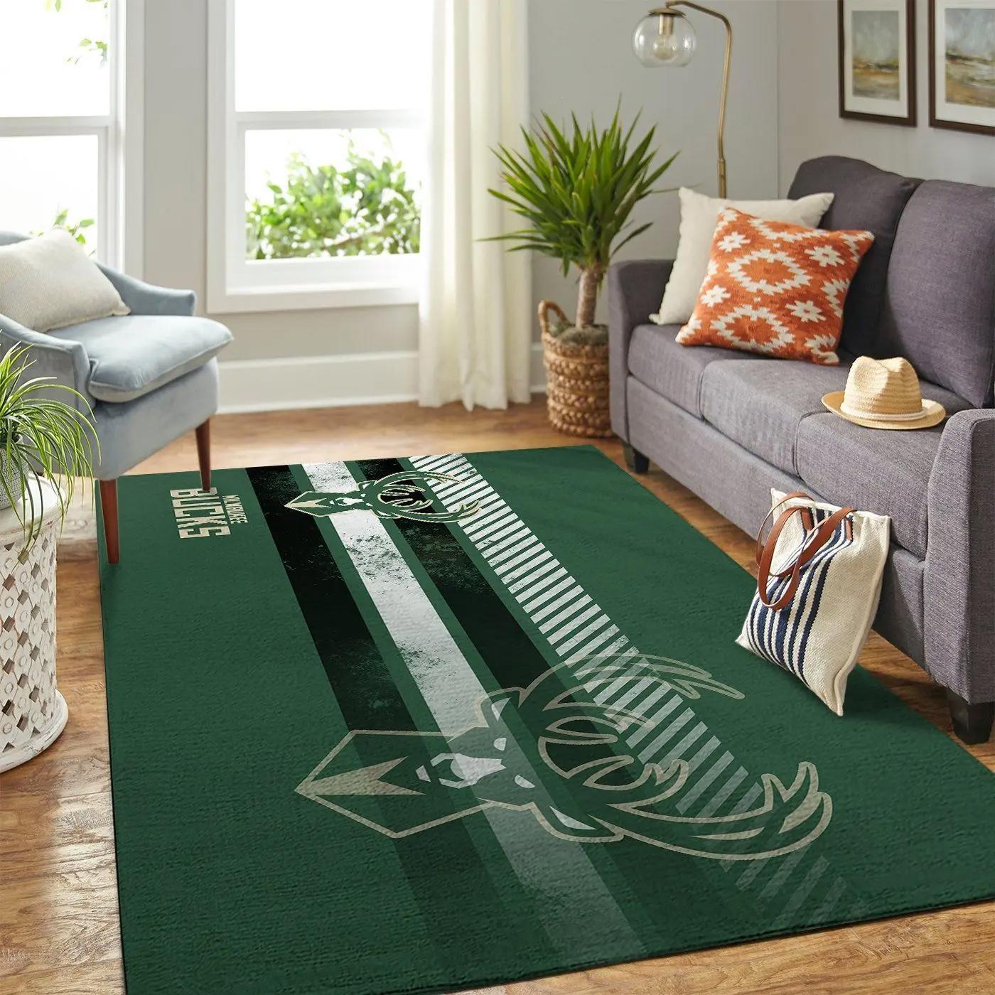 Milwaukee bucks nba living room carpet team logo sports rug regtangle carpet Rectangle Rug