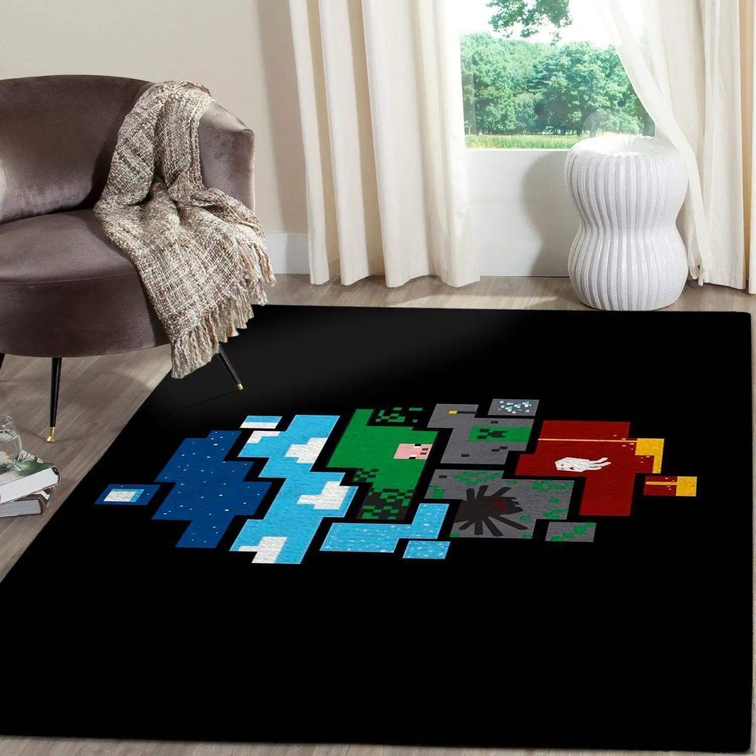 Minecraft area rug video game carpet gamer living room rugs rug regtangle carpet floor decor home decor v215 Rectangle Rug