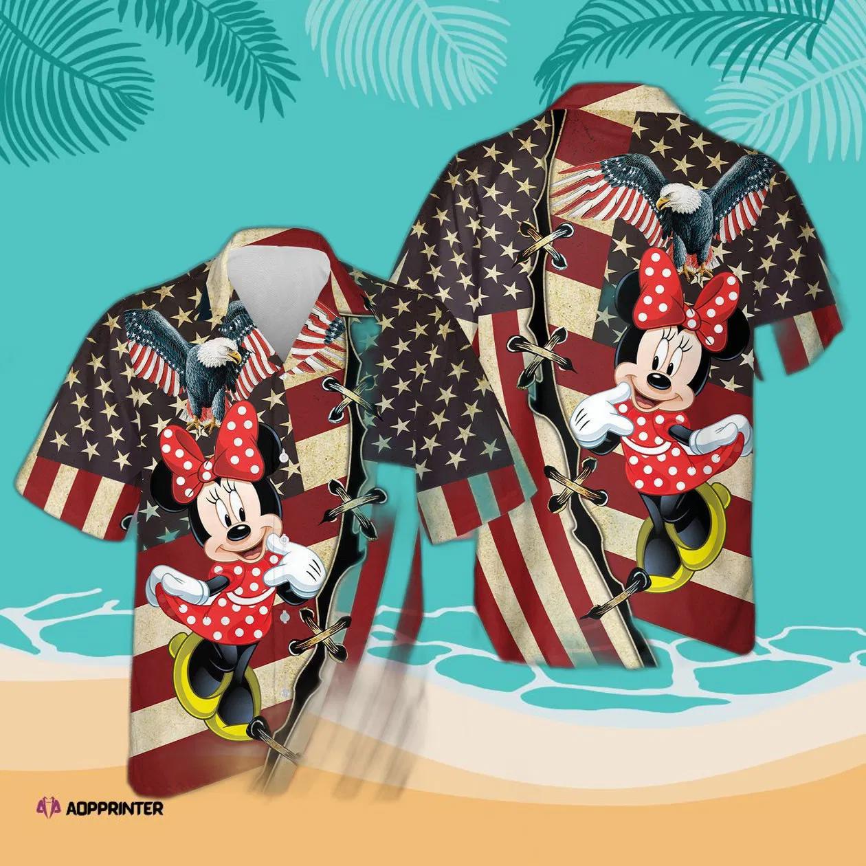 Minnie american flag pattern 3d hawaiian shirt hot summer 2023 Hawaii Shirt