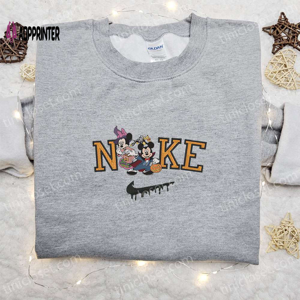 Minnie witch & mickey dracula x nike embroidered sweatshirt: best halloween gift ideas Embroidered Shirt
