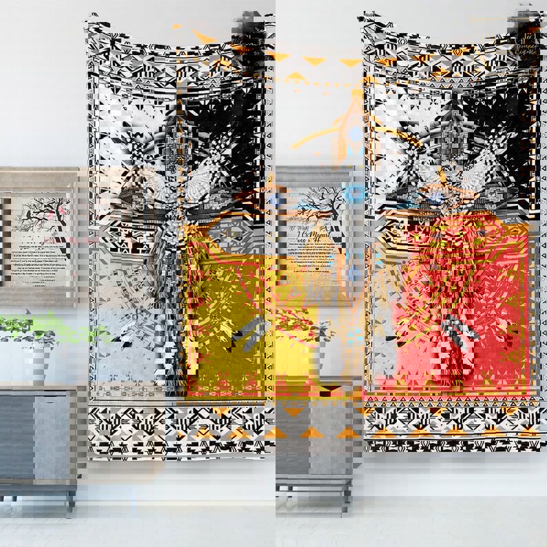 Native american great horned owl mandala fleece blanket, mink sherpa blanket, gift for american people, native american blanket Quilt Blanket