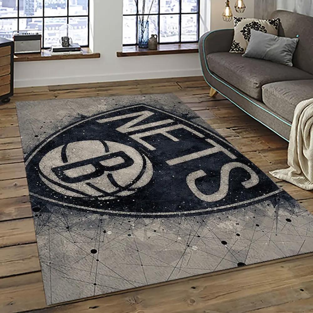 Nba brooklyn nets basketball team logo sport carpet rectangle area rug for living room brn26 Rectangle Rug