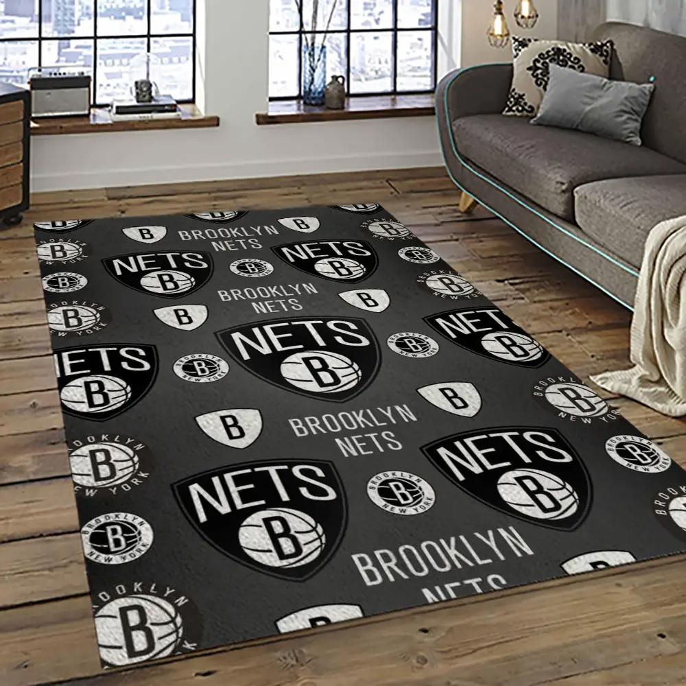 Nba brooklyn nets basketball team logo sport carpet rectangle area rug for living room brn3 Rectangle Rug