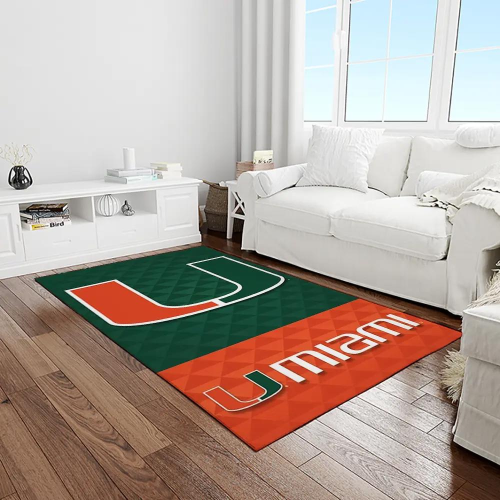 Ncaa miami hurricanes sport basketball and foolball team logo rectangle area rug mh57 Rectangle Rug