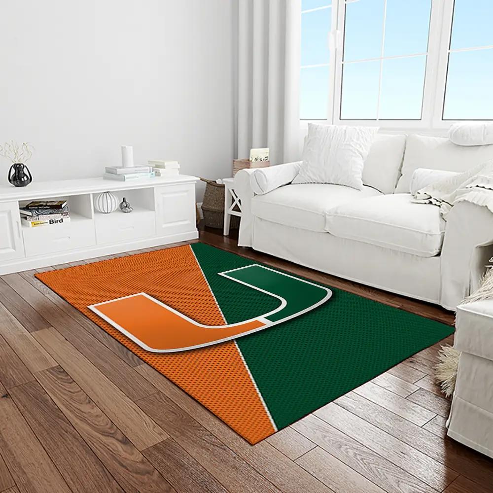 Ncaa miami hurricanes sport basketball and foolball team logo rectangle area rug mh75 Rectangle Rug