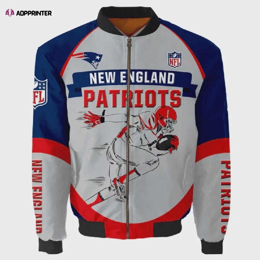 New england patriots team logo pattern bomber jacket – gray and blue red Bomber Jacket