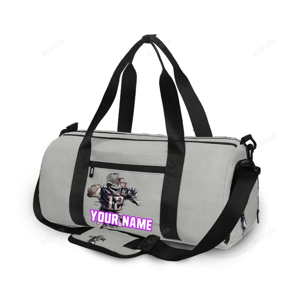 New england patriots tom brady gray personalized name travel bag gym bag 955 Travel Bag
