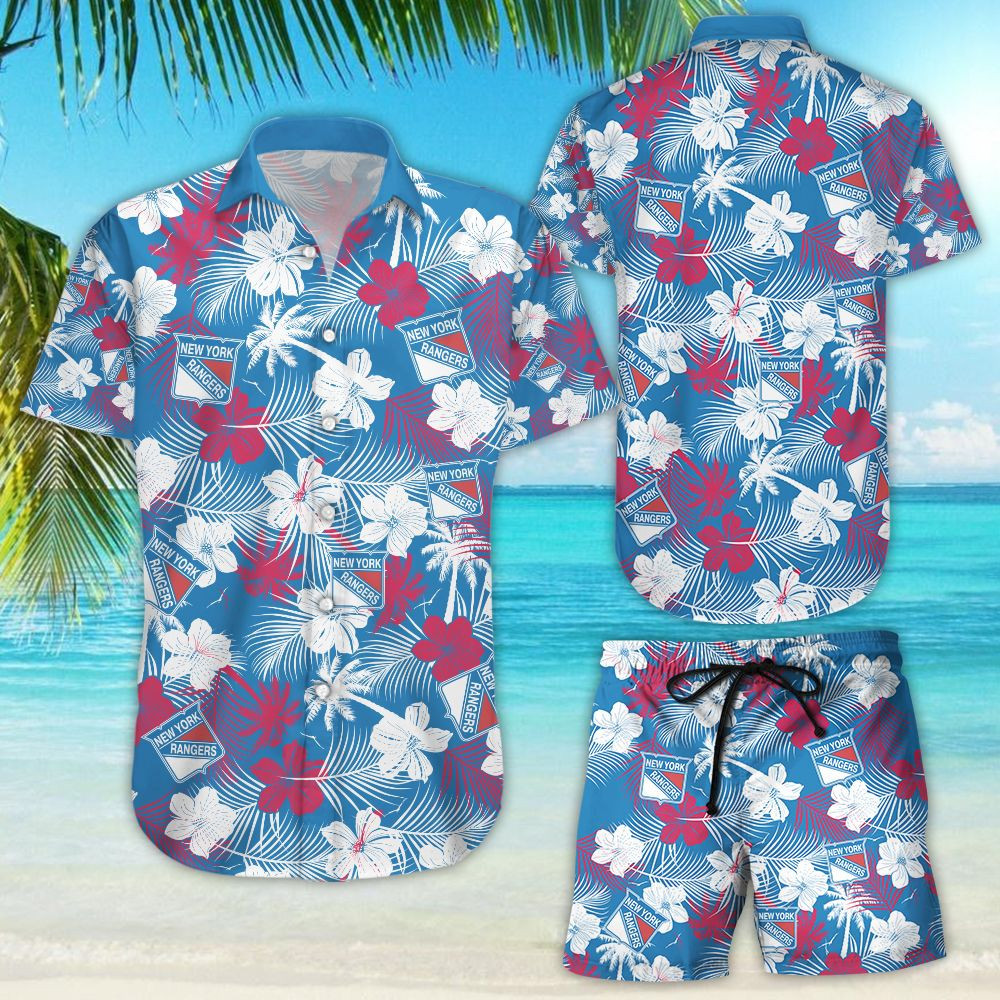 New york rangers hawaii floral hawaiian beach shirt short sleeve Hawaii Shirt Shorts & Flip Flops