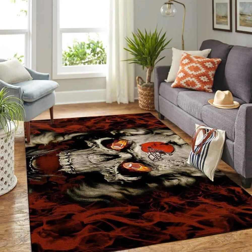 Nfl cleveland browns skull style area rug football rug carpet floor decor Rectangle Rug