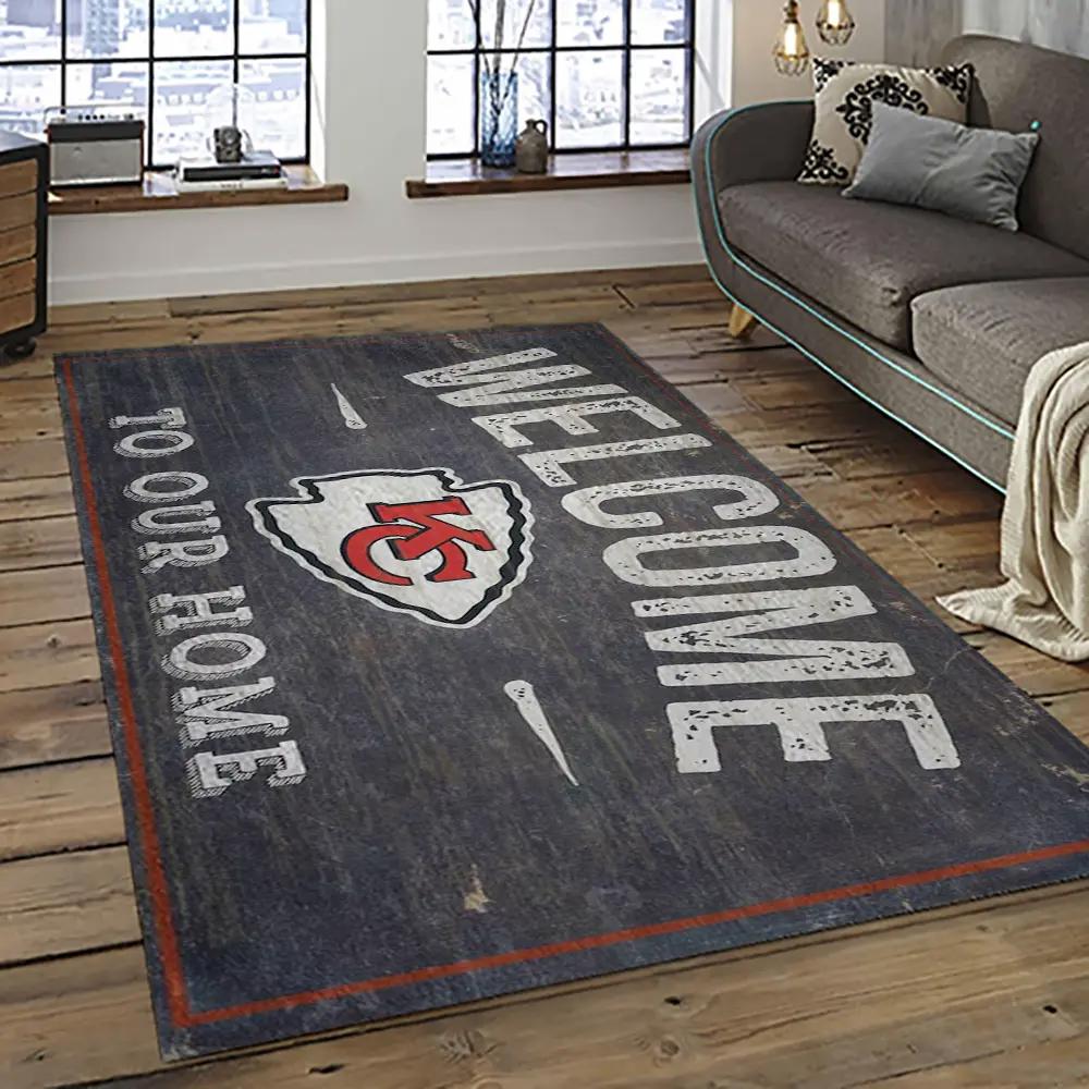 Nfl kansas city chiefs football team logo sport carpet rectangle area rug for living room kcc34 Rectangle Rug
