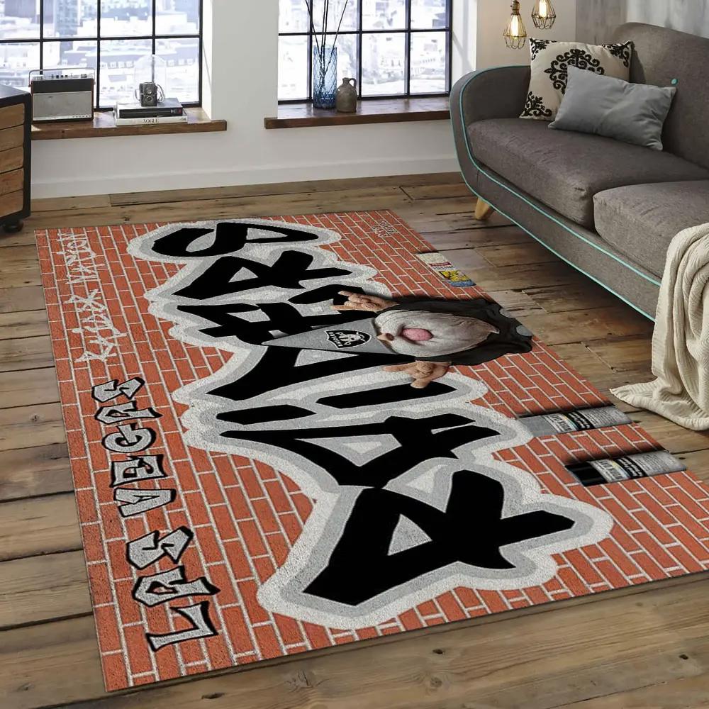 Nfl las vegas raiders football team logo rectangle area rug lvr11 Rectangle Rug