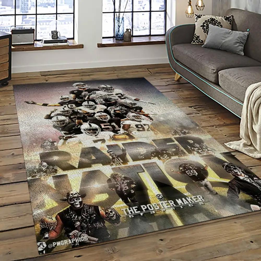 Nfl las vegas raiders football team logo sport carpet rectangle area rug for living room lvrd01 Rectangle Rug
