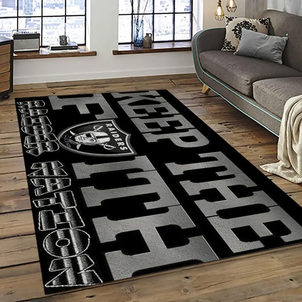 Nfl las vegas raiders football team logo sport carpet rectangle area rug for living room lvrd28 Rectangle Rug