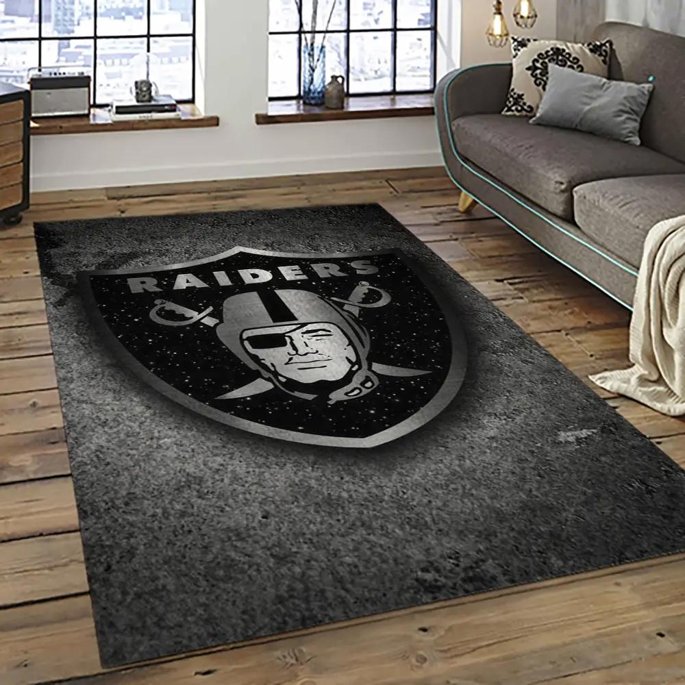Nfl las vegas raiders football team logo sport carpet rectangle area rug for living room lvrd35 Rectangle Rug
