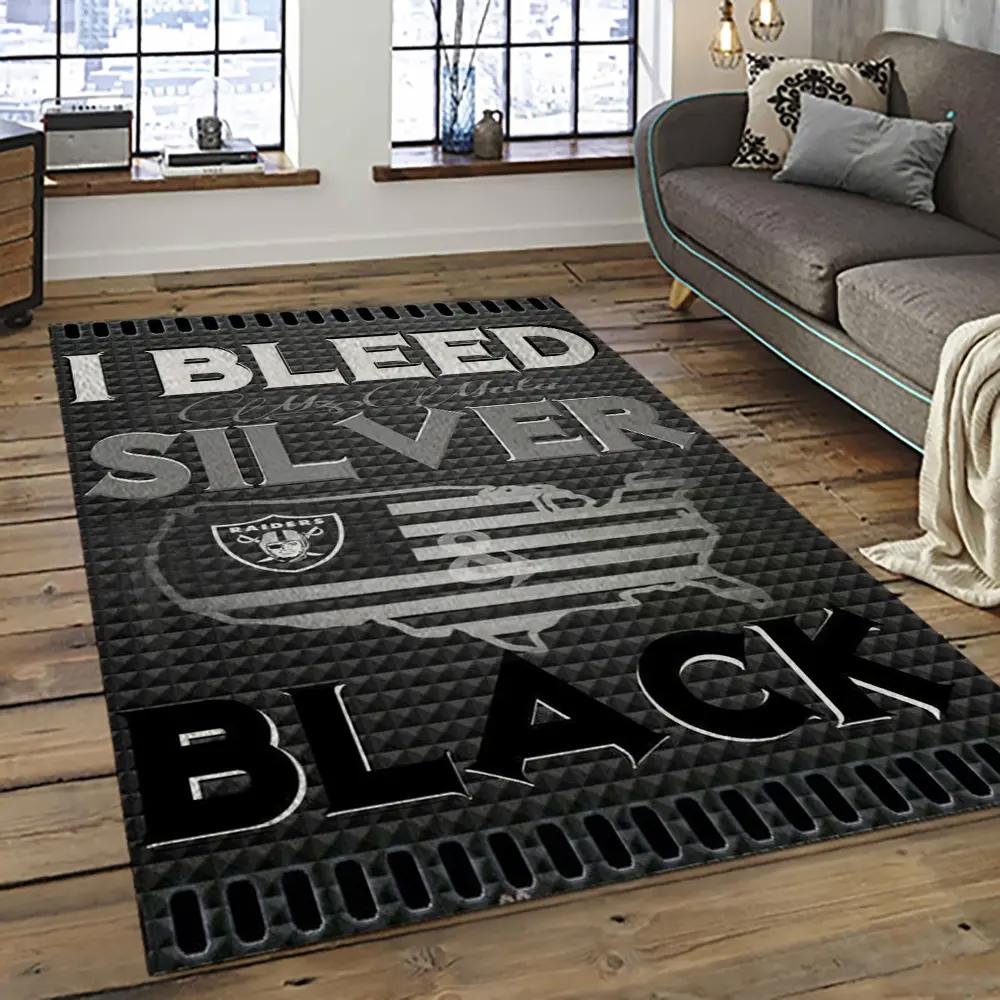 Nfl las vegas raiders football team logo sport carpet rectangle area rug for living room lvrd44 Rectangle Rug