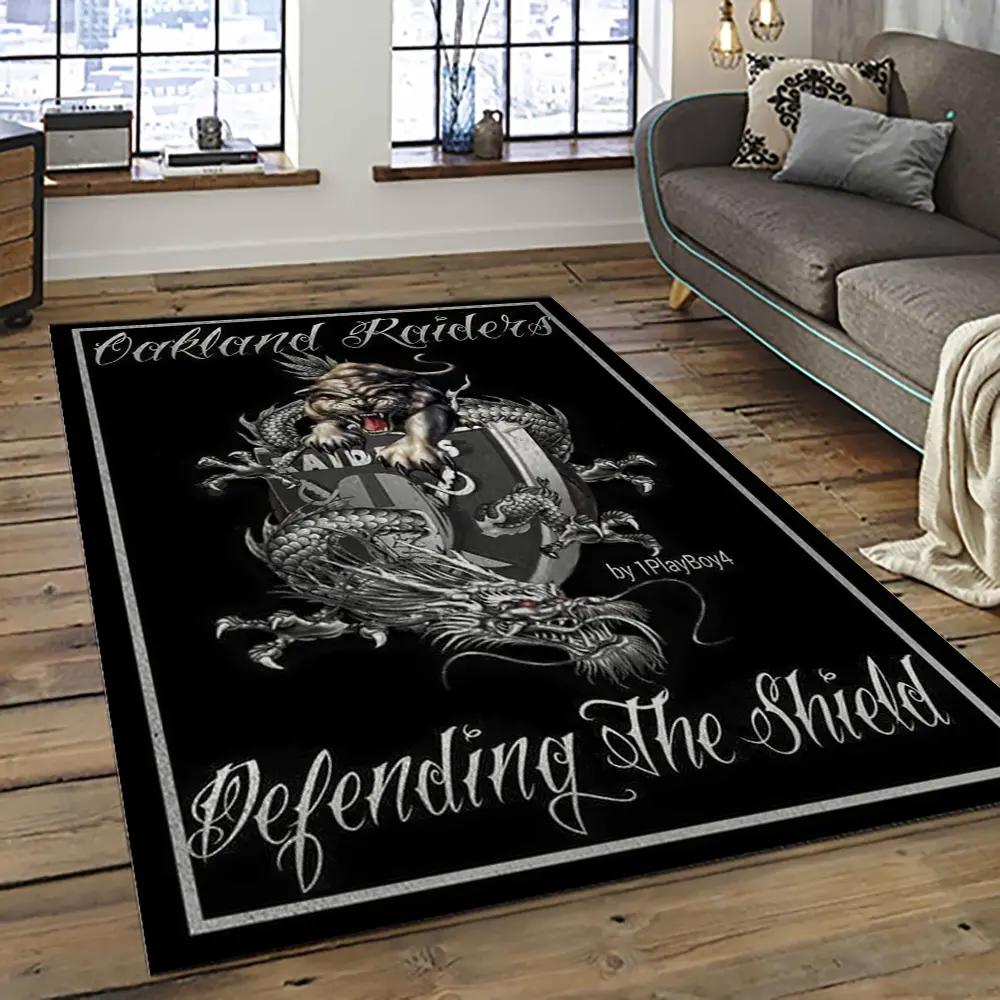 Nfl las vegas raiders football team logo sport carpet rectangle area rug for living room lvrd50 Rectangle Rug
