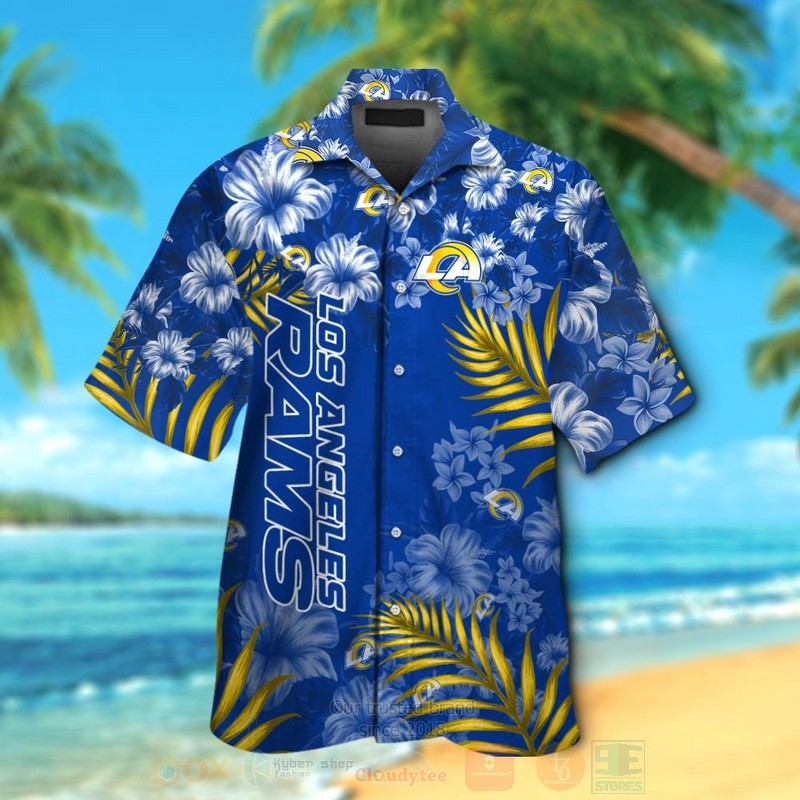 Nfl los angeles rams full blue-white hibiscus hawaiian shirt Hawaii Shirt Shorts & Flip Flops