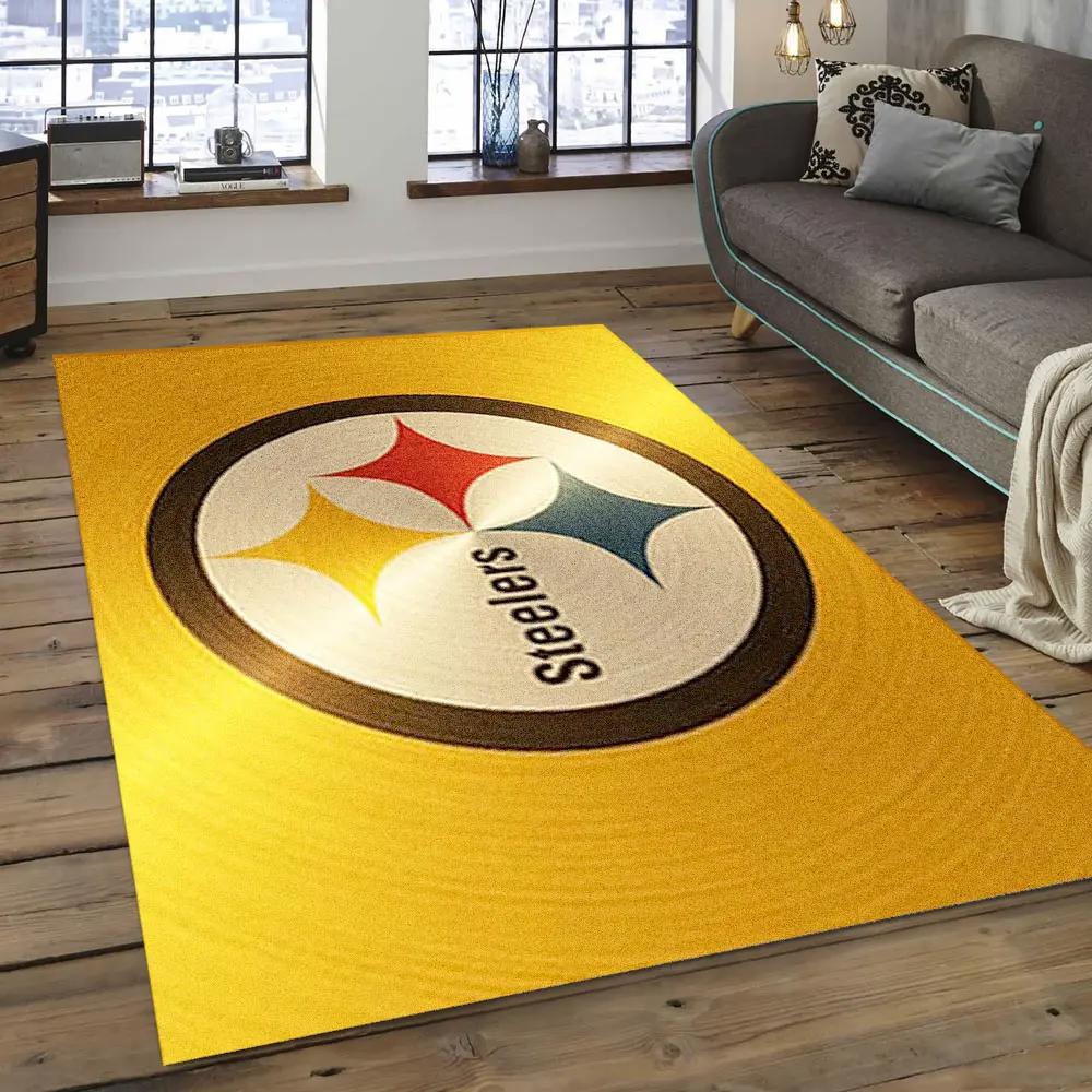 Nfl pittsburgh steelers golden football team logo area rug psf04 Rectangle Rug