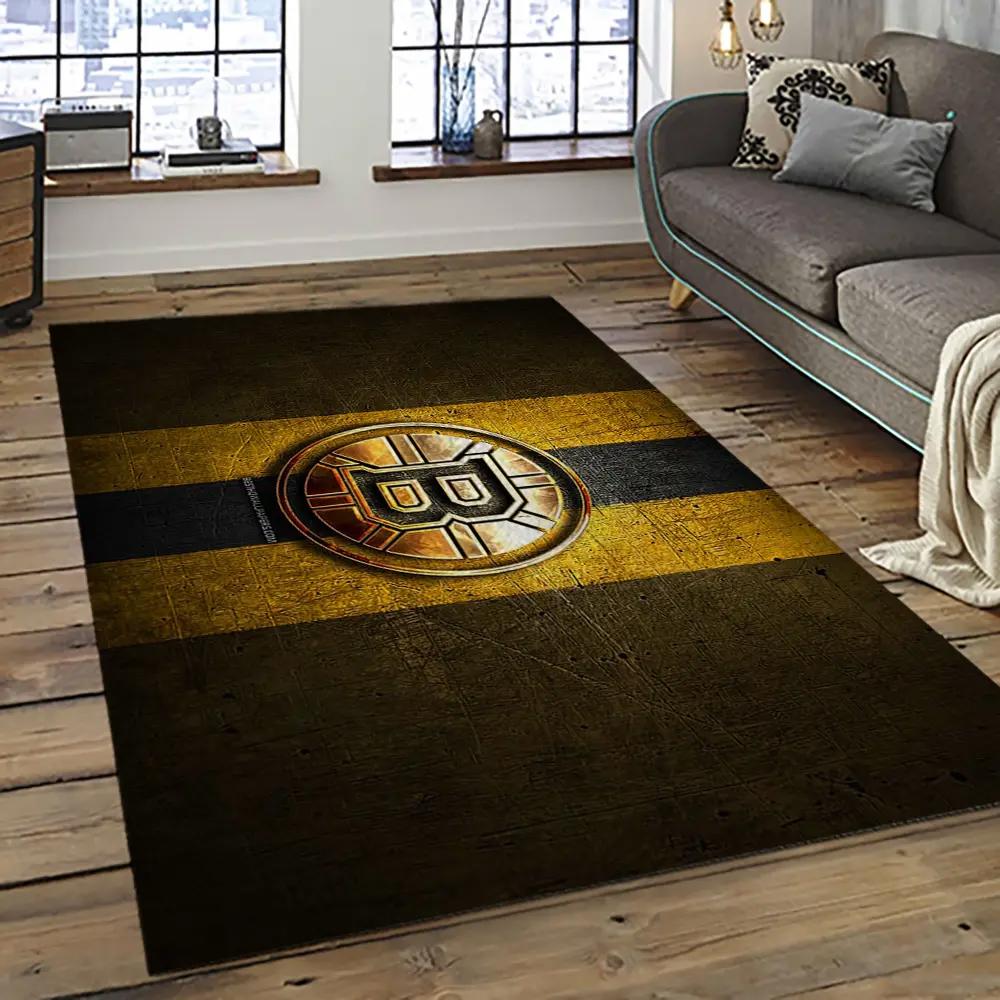 Nhl boston bruins hockey team logo sport carpet rectangle area rug for living room bb74 Rectangle Rug