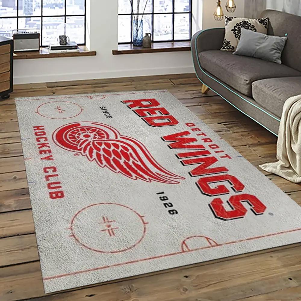 Nhl detroit red wings hockey team logo sport carpet rectangle area rug for living room drw10 Rectangle Rug