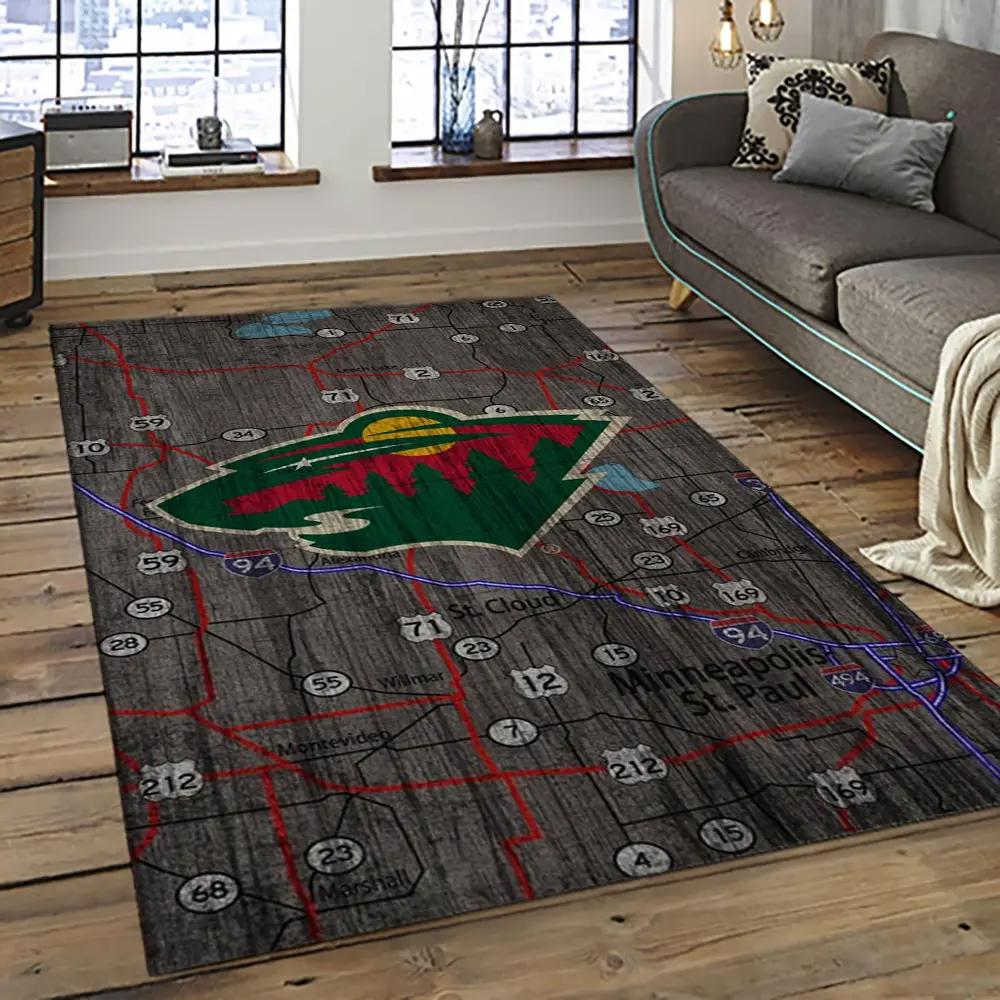 Nhl minnesota wild hockey team logo sport carpet rectangle area rug for living room mw10 Rectangle Rug
