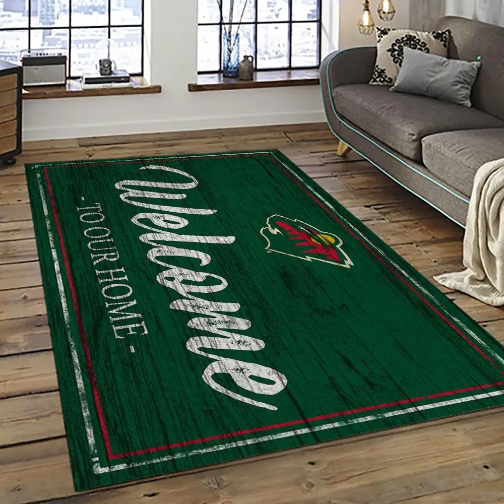 Nhl minnesota wild hockey team logo sport carpet rectangle area rug for living room mw11 Rectangle Rug