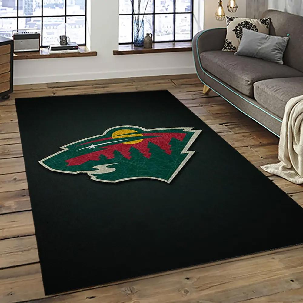 Nhl minnesota wild hockey team logo sport carpet rectangle area rug for living room mw55 Rectangle Rug
