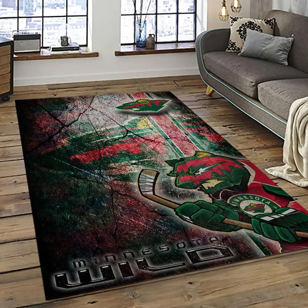 Nhl minnesota wild hockey team logo sport carpet rectangle area rug for living room mw56 Rectangle Rug