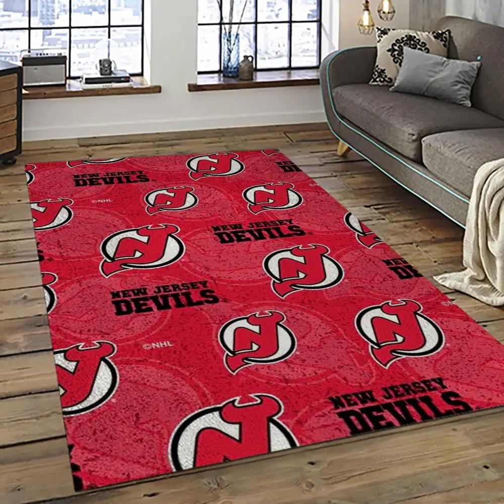 Nhl new jersey devils hockey team logo sport carpet rectangle area rug for living room njd02 Rectangle Rug