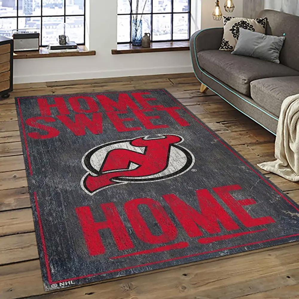 Nhl new jersey devils hockey team logo sport carpet rectangle area rug for living room njd06 Rectangle Rug