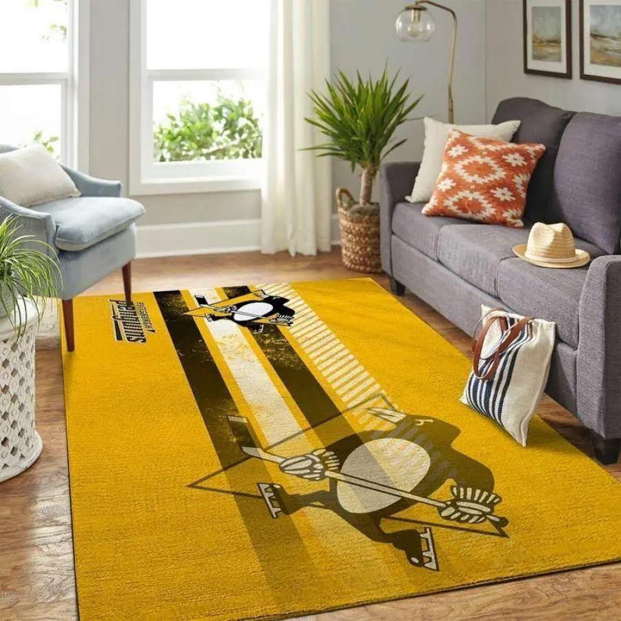 Nhl pittsburgh penguins area rug team logo carpet rug living room 20021714 Rectangle Rug
