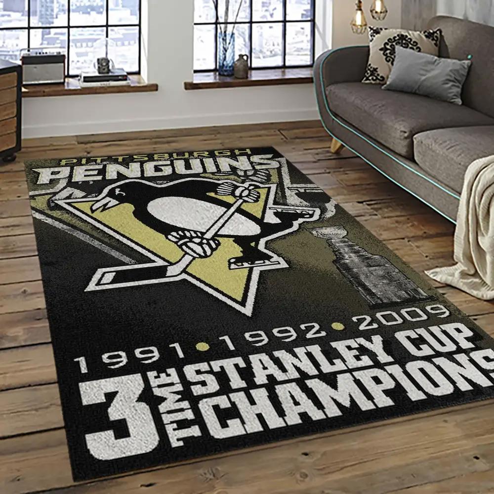 Nhl pittsburgh penguins hockey team logo sport carpet rectangle area rug for living room pp01 Rectangle Rug