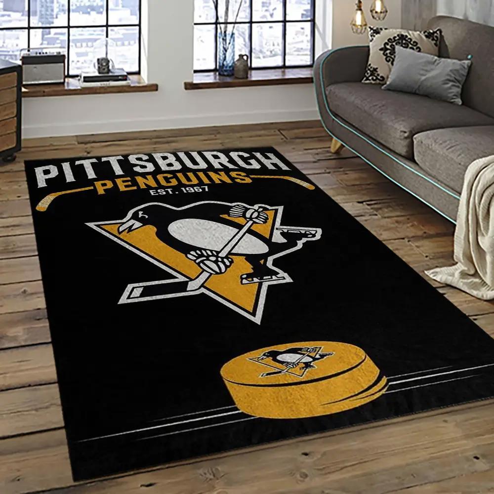 Nhl pittsburgh penguins hockey team logo sport carpet rectangle area rug for living room pp02 Rectangle Rug