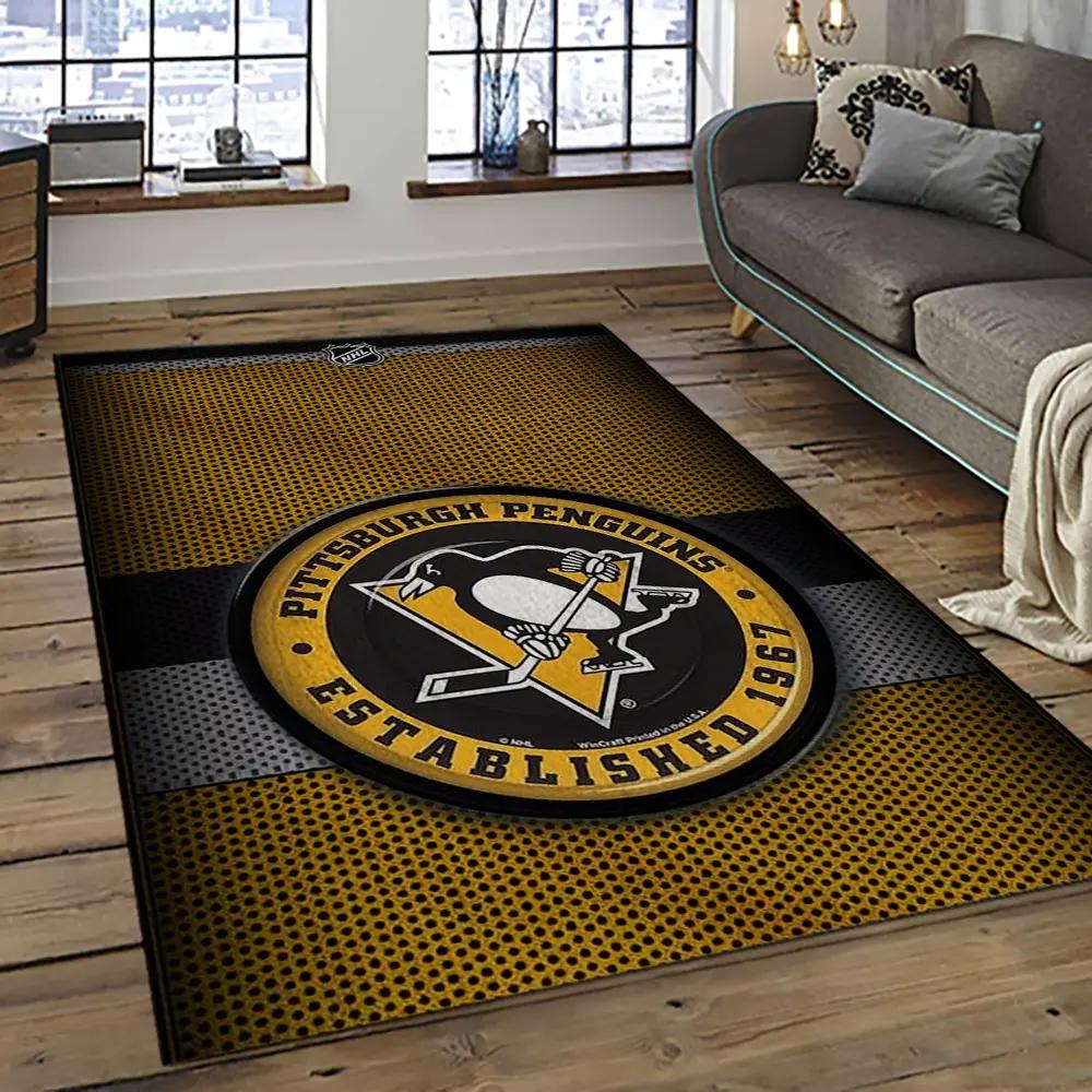 Nhl pittsburgh penguins hockey team logo sport carpet rectangle area rug for living room pp09 Rectangle Rug